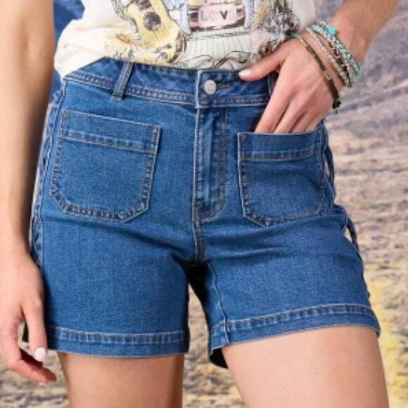 Cato Lace Up Denim Shorts - 12 - Picture 3 of 10